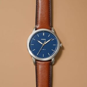Fossil Men’s Minimalist Quartz Stainless Steel and Leather Three-Hand Watch