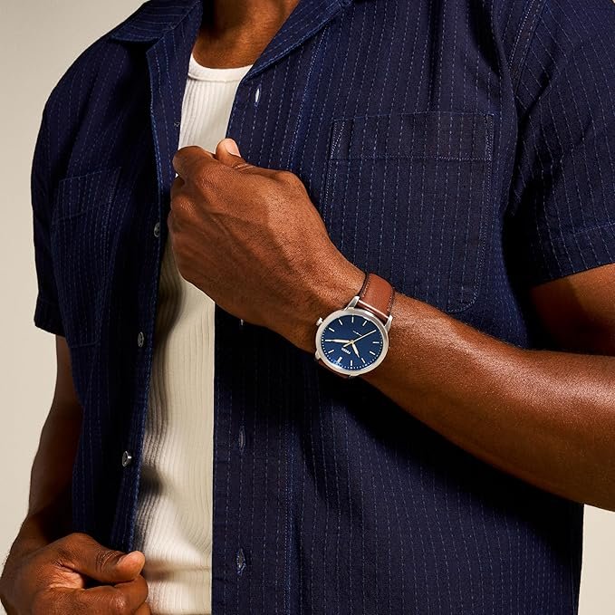 Fossil Men's Minimalist Quartz Stainless Steel and Leather Three-Hand Watch